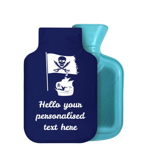 - 750ml Highlight (Stock Available Colour) (Pirate Flag Icon) Navy Blue Soft Velvet Polyester Fabric Removable Cover (Optional Personalised Gift Text)