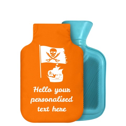 - 750ml Highlight (Stock Available Colour) (Pirate Flag Icon) Orange Soft Velvet Polyester Fabric Removable Cover (Optional Personalised Gift Text)