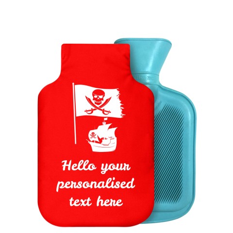 - 750ml Highlight (Stock Available Colour) (Pirate Flag Icon) Red Soft Velvet Polyester Fabric Removable Cover (Optional Personalised Gift Text)