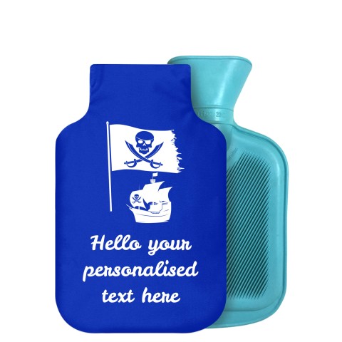 - 750ml Highlight (Stock Available Colour) (Pirate Flag Icon) Royal Blue Soft Velvet Polyester Fabric Removable Cover (Optional Personalised Gift Text)