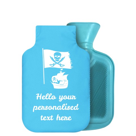 - 750ml Highlight (Stock Available Colour) (Pirate Flag Icon) Sky Blue Soft Velvet Polyester Fabric Removable Cover (Optional Personalised Gift Text)