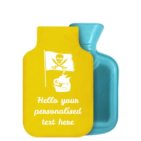 - 750ml Highlight (Stock Available Colour) (Pirate Flag Icon) Yellow Soft Velvet Polyester Fabric Removable Cover (Optional Personalised Gift Text)