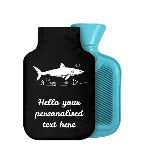 - 750ml Highlight (Stock Available Colour) (Shark Icon) Black Soft Velvet Polyester Fabric Removable Cover (Optional Personalised Gift Text)