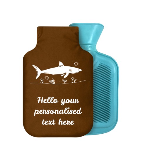 - 750ml Highlight (Stock Available Colour) (Shark Icon) Brown Soft Velvet Polyester Fabric Removable Cover (Optional Personalised Gift Text)
