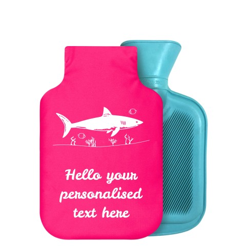 - 750ml Highlight (Stock Available Colour) (Shark Icon) Fuchsia Pink Soft Velvet Polyester Fabric Removable Cover (Optional Personalised Gift Text)
