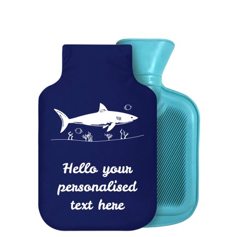 - 750ml Highlight (Stock Available Colour) (Shark Icon) Navy Blue Soft Velvet Polyester Fabric Removable Cover (Optional Personalised Gift Text)