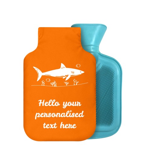 - 750ml Highlight (Stock Available Colour) (Shark Icon) Orange Soft Velvet Polyester Fabric Removable Cover (Optional Personalised Gift Text)