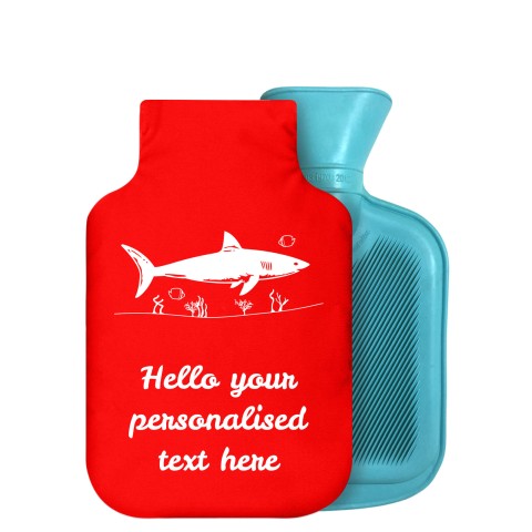 - 750ml Highlight (Stock Available Colour) (Shark Icon) Red Soft Velvet Polyester Fabric Removable Cover (Optional Personalised Gift Text)