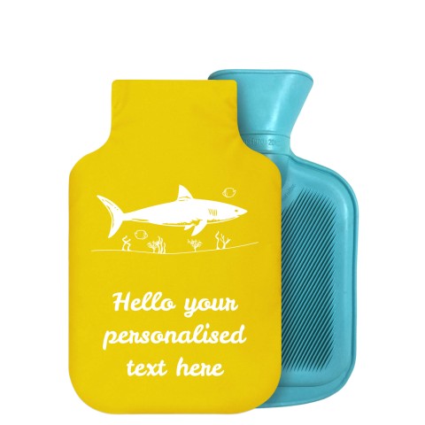 - 750ml Highlight (Stock Available Colour) (Shark Icon) Yellow Soft Velvet Polyester Fabric Removable Cover (Optional Personalised Gift Text)