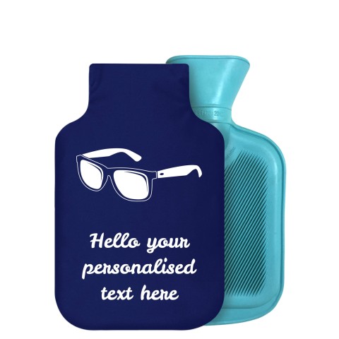 - 750ml Highlight (Stock Available Colour) (Sunglasses Icon) Navy Blue Soft Velvet Polyester Fabric Removable Cover (Optional Personalised Gift Text)