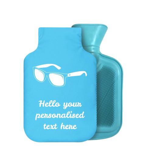 - 750ml Highlight (Stock Available Colour) (Sunglasses Icon) Sky Blue Soft Velvet Polyester Fabric Removable Cover (Optional Personalised Gift Text)
