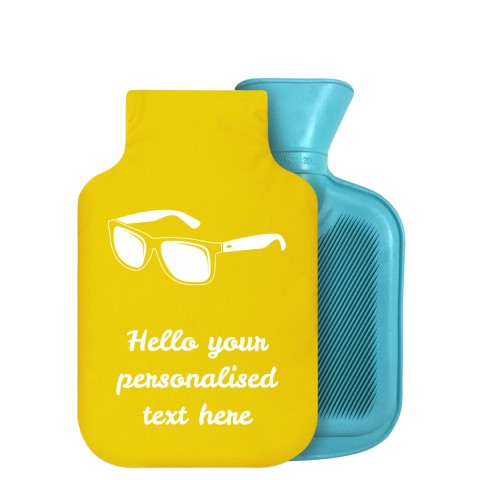 - 750ml Highlight (Stock Available Colour) (Sunglasses Icon) Yellow Soft Velvet Polyester Fabric Removable Cover (Optional Personalised Gift Text)