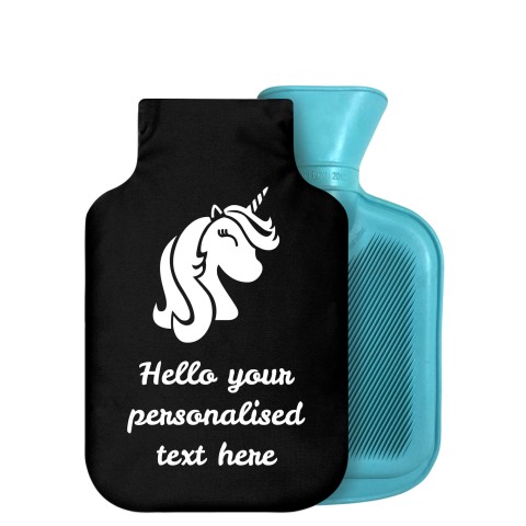 - 750ml Highlight (Stock Available Colour) (Unicorn Icon) Black Soft Velvet Polyester Fabric Removable Cover (Optional Personalised Gift Text)