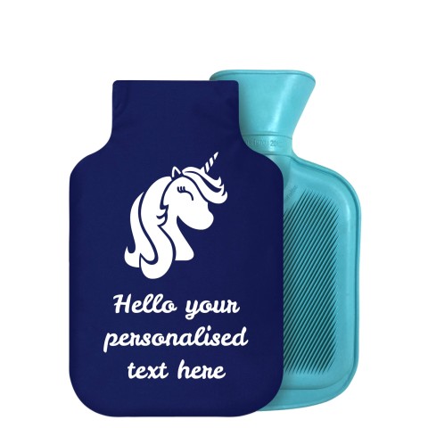 - 750ml Highlight (Stock Available Colour) (Unicorn Icon) Navy Blue Soft Velvet Polyester Fabric Removable Cover (Optional Personalised Gift Text)
