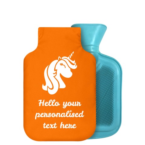 - 750ml Highlight (Stock Available Colour) (Unicorn Icon) Orange Soft Velvet Polyester Fabric Removable Cover (Optional Personalised Gift Text)