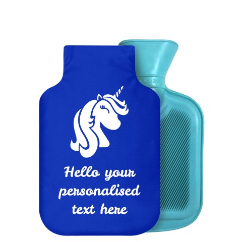 - 750ml Highlight (Stock Available Colour) (Unicorn Icon) Royal Blue Soft Velvet Polyester Fabric Removable Cover (Optional Personalised Gift Text)
