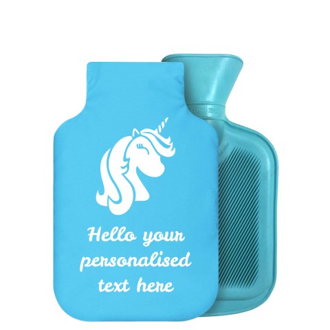 - 750ml Highlight (Stock Available Colour) (Unicorn Icon) Sky Blue Soft Velvet Polyester Fabric Removable Cover (Optional Personalised Gift Text)