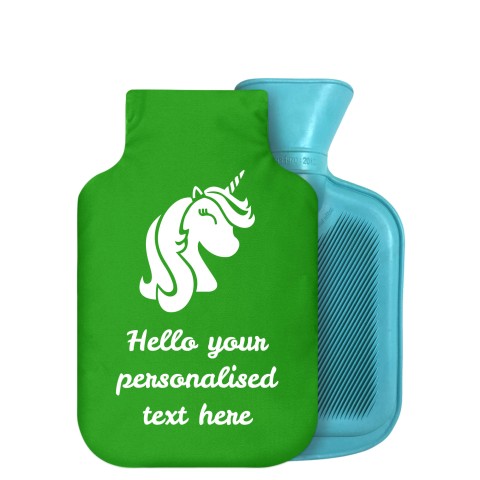 (750ml) (Unicorn Icon) Bright Green Soft Velvet Polyester Fabric Removable Cover (Optional Personalised Gift Text)