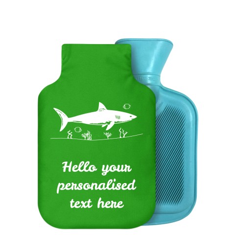 (750ml) (Shark Icon) Bright Green Soft Velvet Polyester Fabric Removable Cover (Optional Personalised Gift Text)