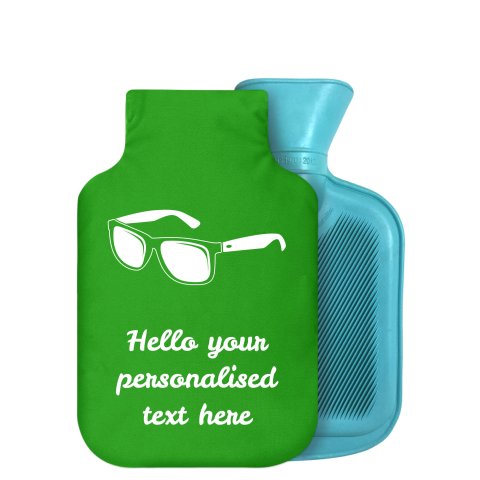 (750ml) (Sunglasses Icon) Bright Green Soft Velvet Polyester Fabric Removable Cover (Optional Personalised Gift Text)