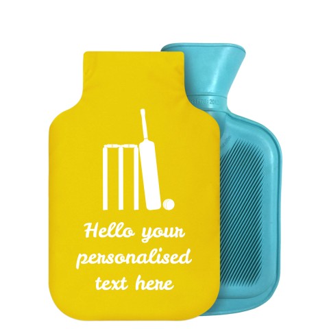 800ml (Cricket Icon) Yellow Soft Velvet Polyester Fabric Removable Cover (Personalised with Text)