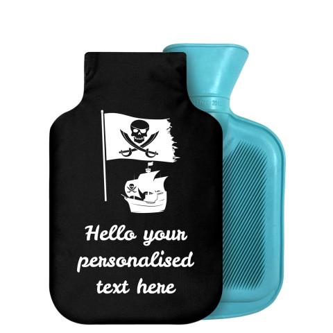 800ml (Pirate Flag Icon) Black Soft Velvet Polyester Fabric Removable Cover (Personalised with Text)