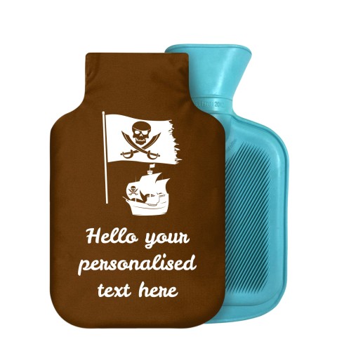 800ml (Pirate Flag Icon) Brown Soft Velvet Polyester Fabric Removable Cover (Personalised with Text)
