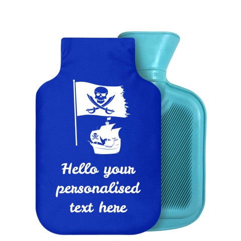 800ml (Pirate Flag Icon) Royal Blue Soft Velvet Polyester Fabric Removable Cover (Personalised with Text)