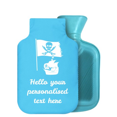 800ml (Pirate Flag Icon) Sky Blue Soft Velvet Polyester Fabric Removable Cover (Personalised with Text)