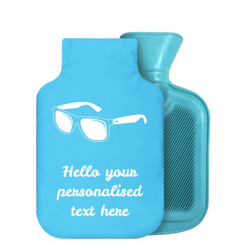 800ml (Sunglasses Icon) Sky Blue Soft Velvet Polyester Fabric Removable Cover (Personalised with Text)