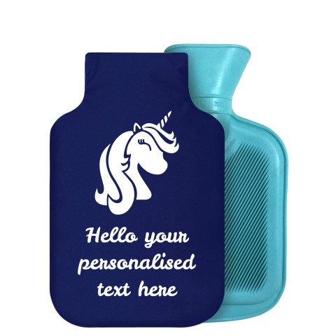 800ml (Unicorn Icon) Navy Blue Soft Velvet Polyester Fabric Removable Cover (Personalised with Text)