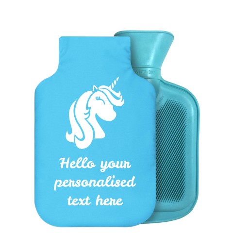 800ml (Unicorn Icon) Sky Blue Soft Velvet Polyester Fabric Removable Cover (Personalised with Text)