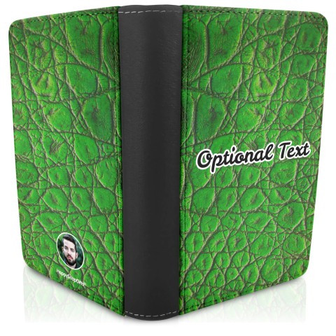 (UK Standard 21cm) - Crocodile Leather Design Bright Green (Personalised with Text)