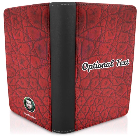 (UK Standard 21cm) - Crocodile Leather Design Red (Personalised with Text)
