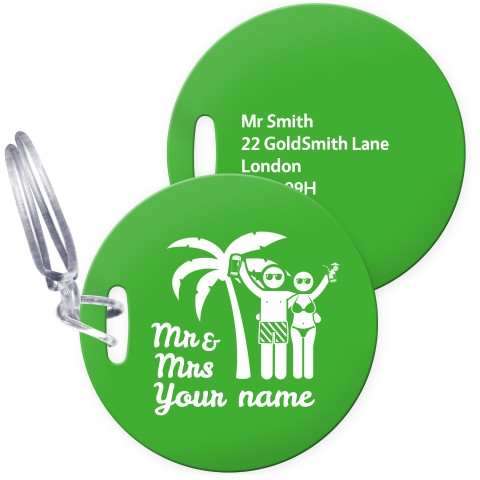 (10cm Circle) (Mrs & Mrs Cheers) Bright Green with Clear Loop (Personalised with Text)