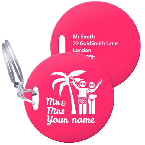 (10cm Circle) (Miss & Miss Cheers) Hot Pink (Fuchsia) with Clear Loop (Personalised with Text)