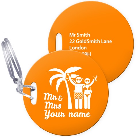 (10cm Circle) (Mrs & Mrs Cheers) Burnt Orange with Clear Loop (Personalised with Text)