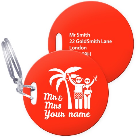 (10cm Circle) (Mr & Mrs Cheers) Red with Clear Loop (Personalised with Text)