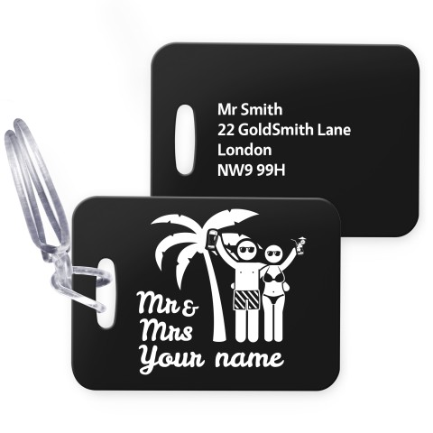 (10cm x 7cm) (Mr & Mr Cheers) Black with Clear Loop (Personalised with Text)