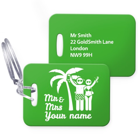 (10cm x 7cm) (Mrs & Mrs Cheers) Bright Green with Clear Loop (Personalised with Text)