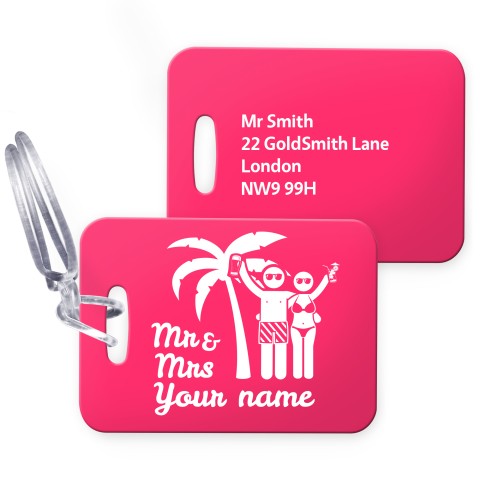 (10cm x 7cm) (Mr & Mr Cheers) Hot Pink (Fuchsia) with Clear Loop (Personalised with Text)