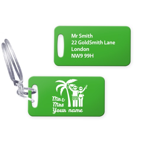 (9cm x 4.5cm) (Mr & Mr Cheers) Bright Green with Clear Loop (Personalised with Text)