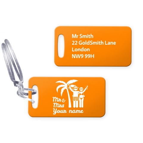 (9cm x 4.5cm) (Mr & Mr Cheers) Burnt Orange with Clear Loop (Personalised with Text)