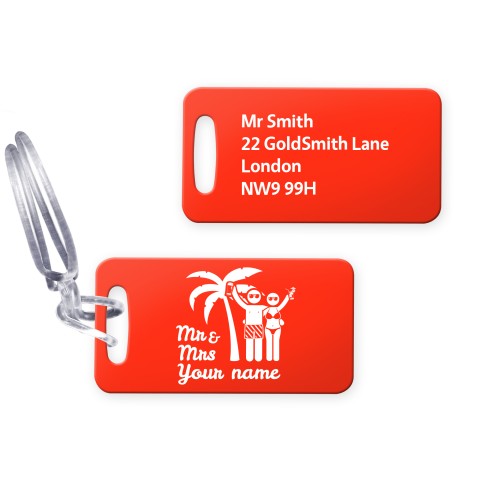 (9cm x 4.5cm) (Mr & Mr Cheers) Red with Clear Loop (Personalised with Text)