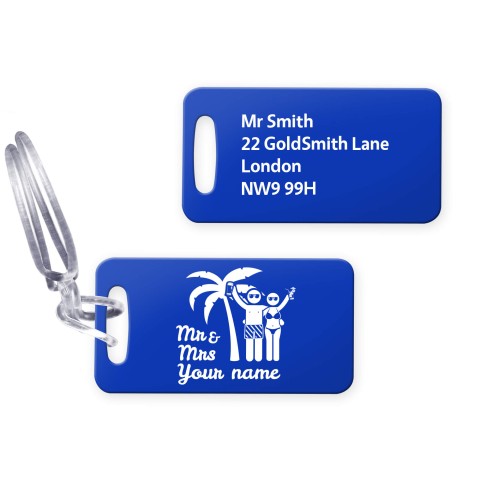 (9cm x 4.5cm) (Mr & Mrs Cheers) Royal Blue with Clear Loop (Personalised with Text)