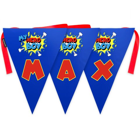 - 5 Metres with 12 Triangle Flags (28cm) (Boy) Mock Suede Polyester Fabric (Optional Personalised Gift Text)