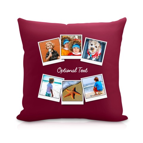 (25cm Square) (Polaroid Style Photo Print) Burgundy Soft Velvet Polyester Fabric Scented (Organic Lavender Buds) (Personalised with Text)