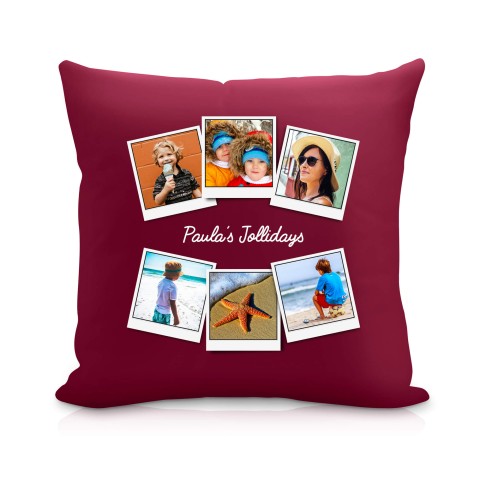 (25cm Square) (Polaroid Style Photo Print) Burgundy Soft Velvet Polyester Fabric (Personalised with Text)