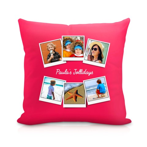 (25cm Square) (Polaroid Style Photo Print) Hot Pink (Fuchsia) Soft Velvet Polyester Fabric Scented (Organic Lavender Buds) (Personalised with Text)