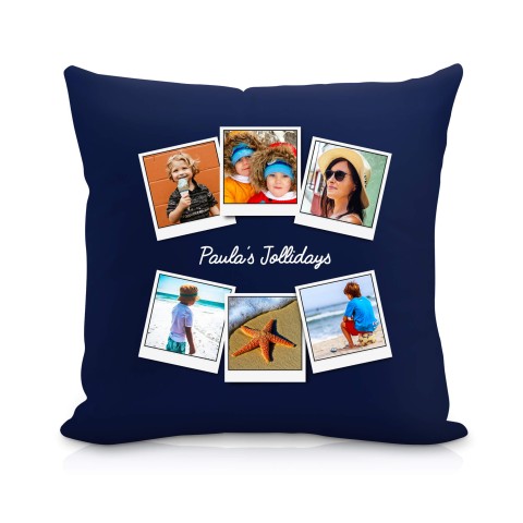 (25cm Square) (Polaroid Style Photo Print) Navy Blue Soft Velvet Polyester Fabric (Personalised with Text)